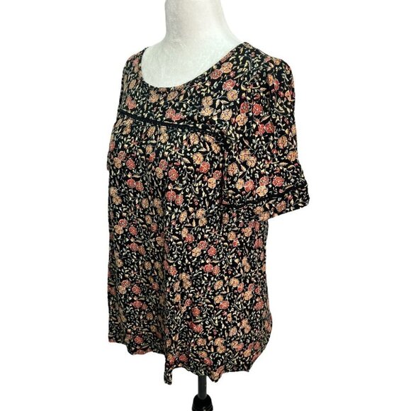 OLD Navy🖤Black Floral Peasant Boho Top Blouse Size M - Picture 11 of 11